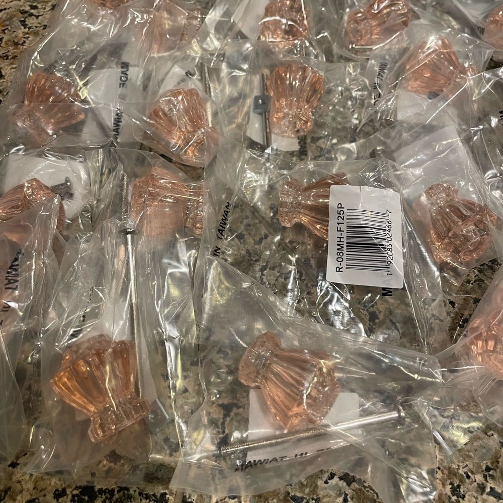 Light Pink Glass Drawer or Cabinet Pull Knobs lot of 25!!!